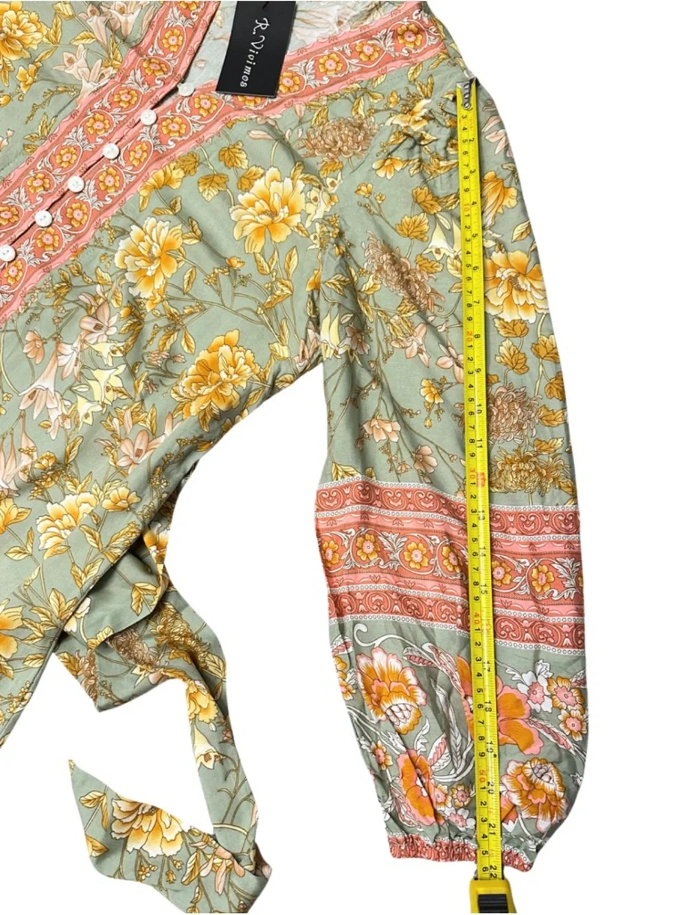 Boho Floral Midi Dress Sage Green Pink Border Print Button Front Size M NWT - Picture 15 of 15